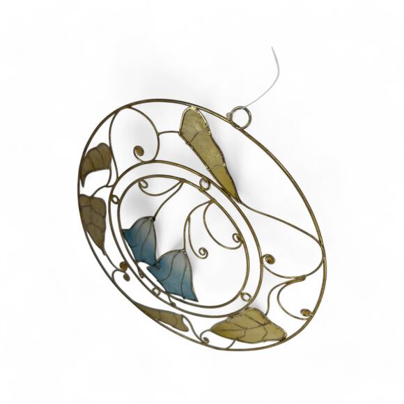 Vintage Round Capiz Shell Floral Suncatcher, 7.5" Hanging Decor - Picture 6 of 10